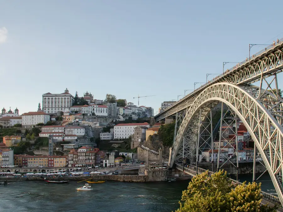 The Luís I bridge and the Ribeira riverfront in Porto, seen from Gaia